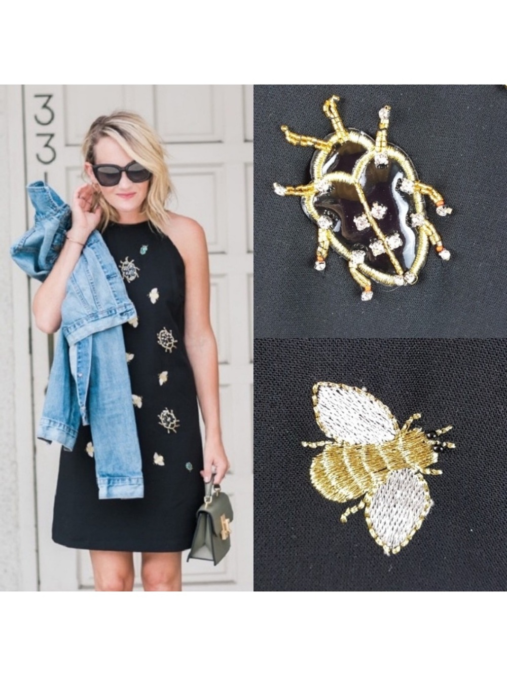 Victoria Beckham for Target Black Halter Neck Beetle Bee Embellished Dress 2X